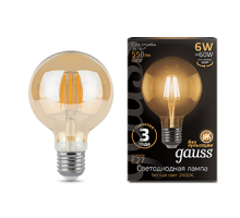 Лампа светодиодная филаментная Filament 6Вт G95 шар 2400К тепл. бел. E27 550лм golden GAUSS 105802006