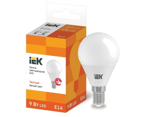 Лампа светодиодная ECO G45 9Вт шар 3000К E14 230В IEK LLE-G45-9-230-30-E14