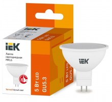 Лампа светодиодная ECO MR16 5Вт 3000К тепл. бел. GU5.3 450лм 230-240В IEK LLE-MR16-5-230-30-GU5