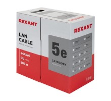 Кабель витая пара U/UTP 4х2х24AWG кат.5e solid CU PVC сер. 305м (м) Rexant 01-0043