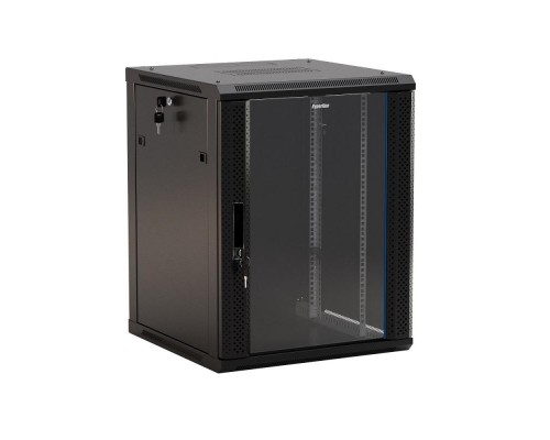 Шкаф настенный 19дюйм 12U 650х600х600мм TWB-1266-GP-RAL9004 стеклян. дверь черн. Hyperline 392634