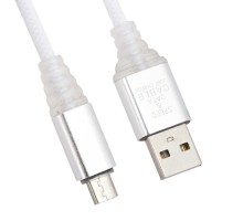 USB кабель "LP" Micro USB "Змея" LED TPE (белый/блистер)