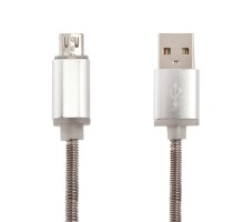 USB кабель "LP" Micro USB "Пружина" в металлической оплетке (стальной/коробка)