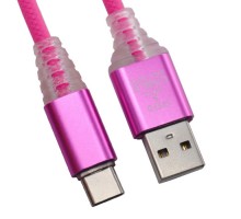 USB кабель "LP" Type-C "Змея" LED TPE (розовый/блистер)